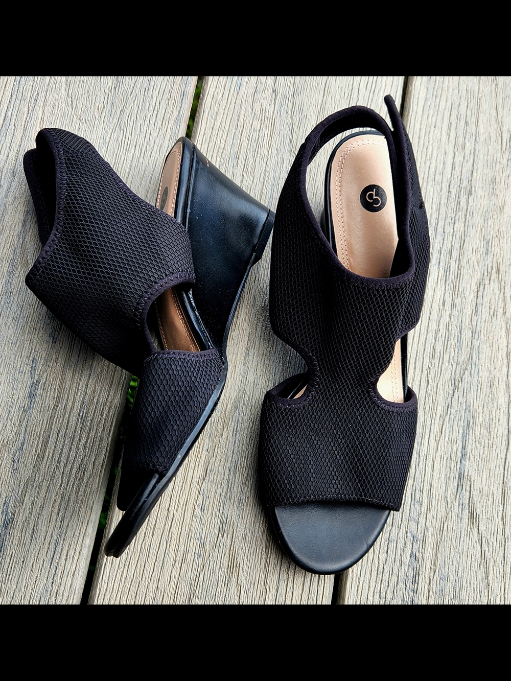 Dress Barn Black Mesh Slingback Wedge Sandals